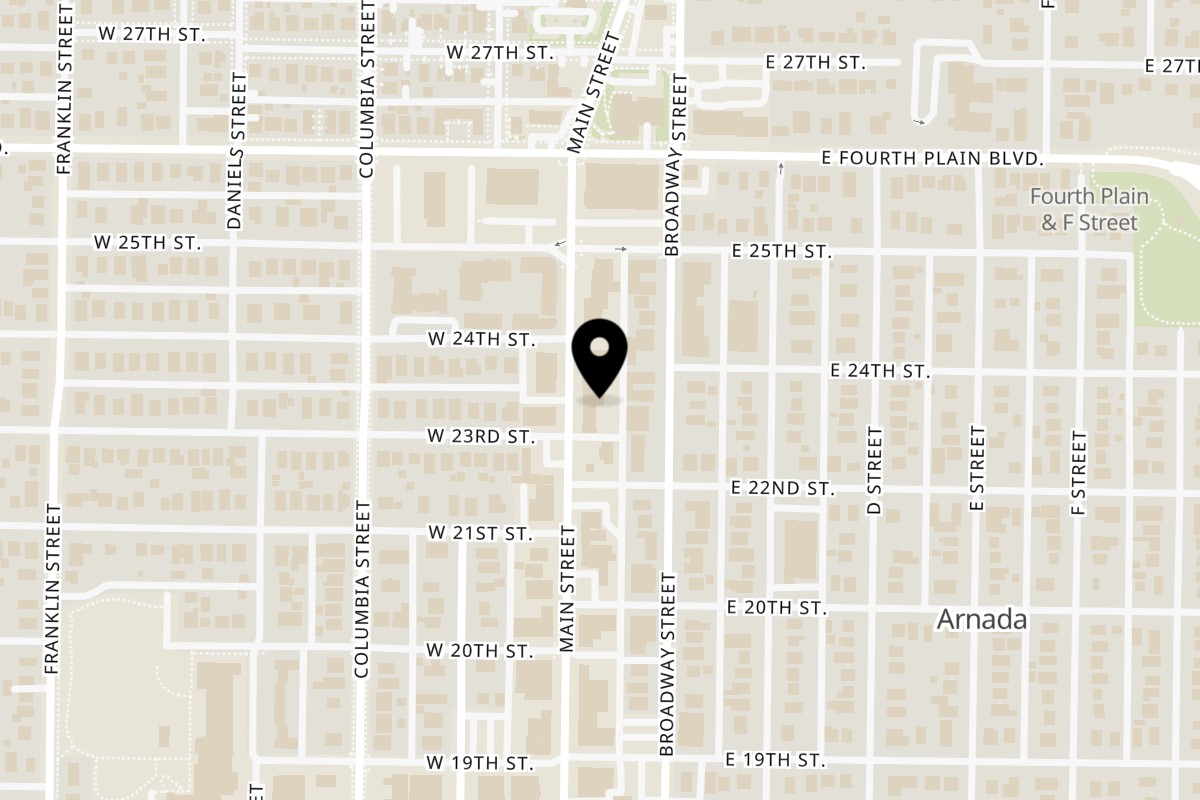 Map showing the location of Piehole Pizzeria on 2219 Main St in Vancouver